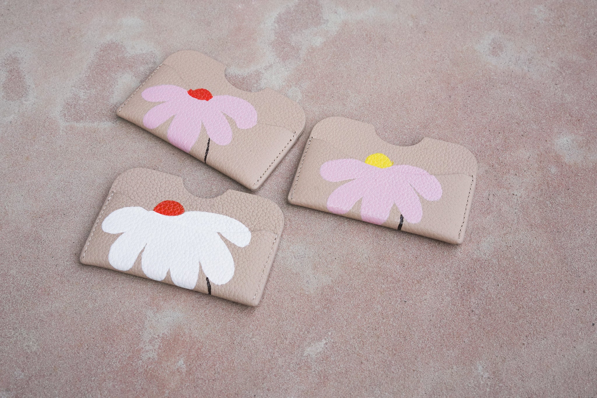 Handcrafted Leather Cardholder Hand painted Floral Pattern