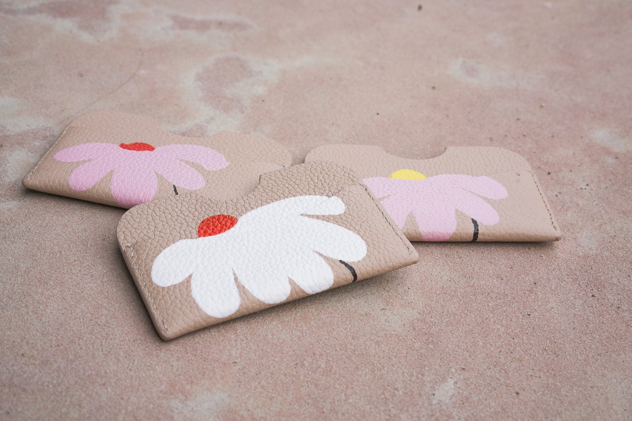 Handcrafted Leather Cardholder Hand painted Floral Pattern