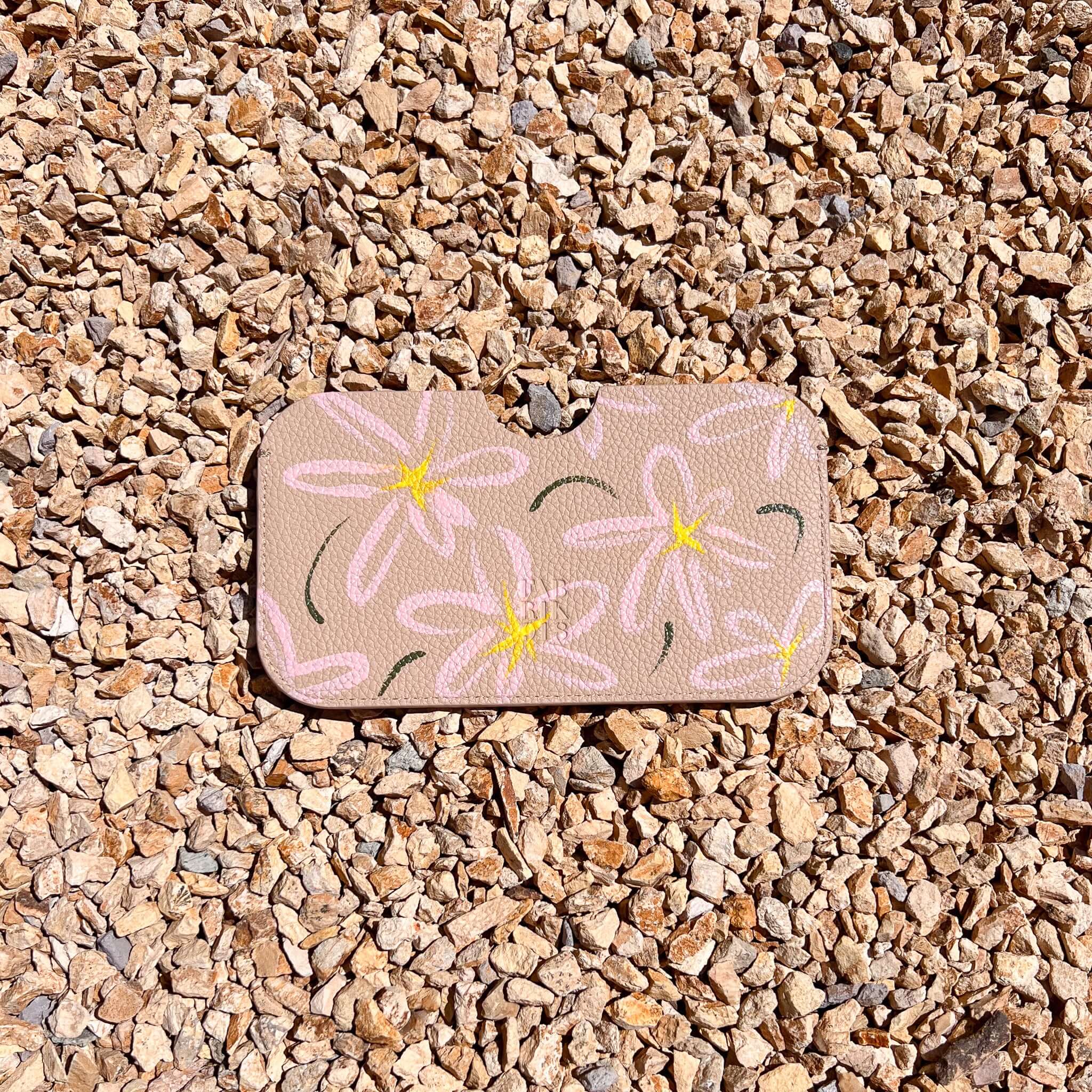 Handcrafted Leather Cardholder Hand painted Floral Pattern